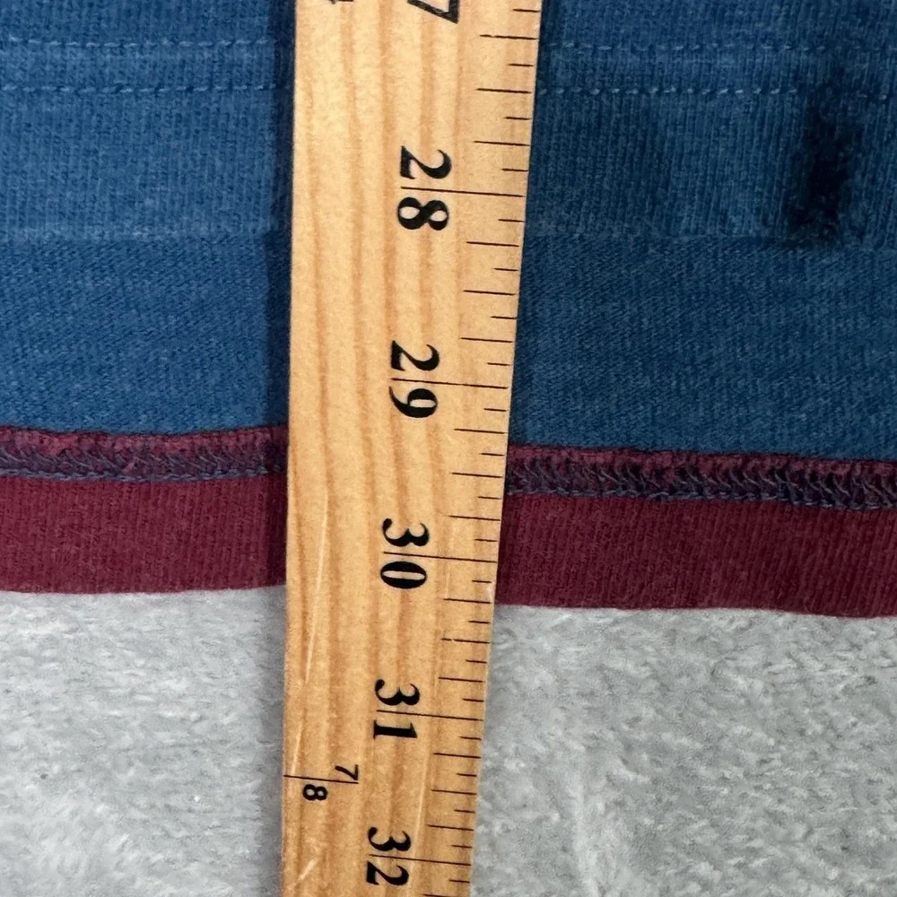 Lands' End Rugby Polo‎ Shirt Mens 2XL Maroon Blue Stripe Long Sleeve Cotton